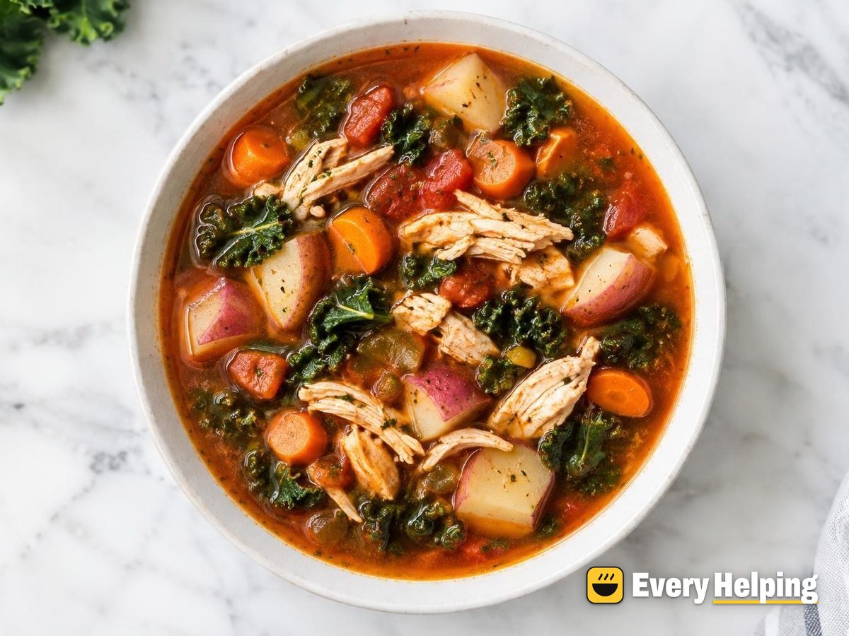 Smoky Potato, Kale and Chicken Tomato Soup