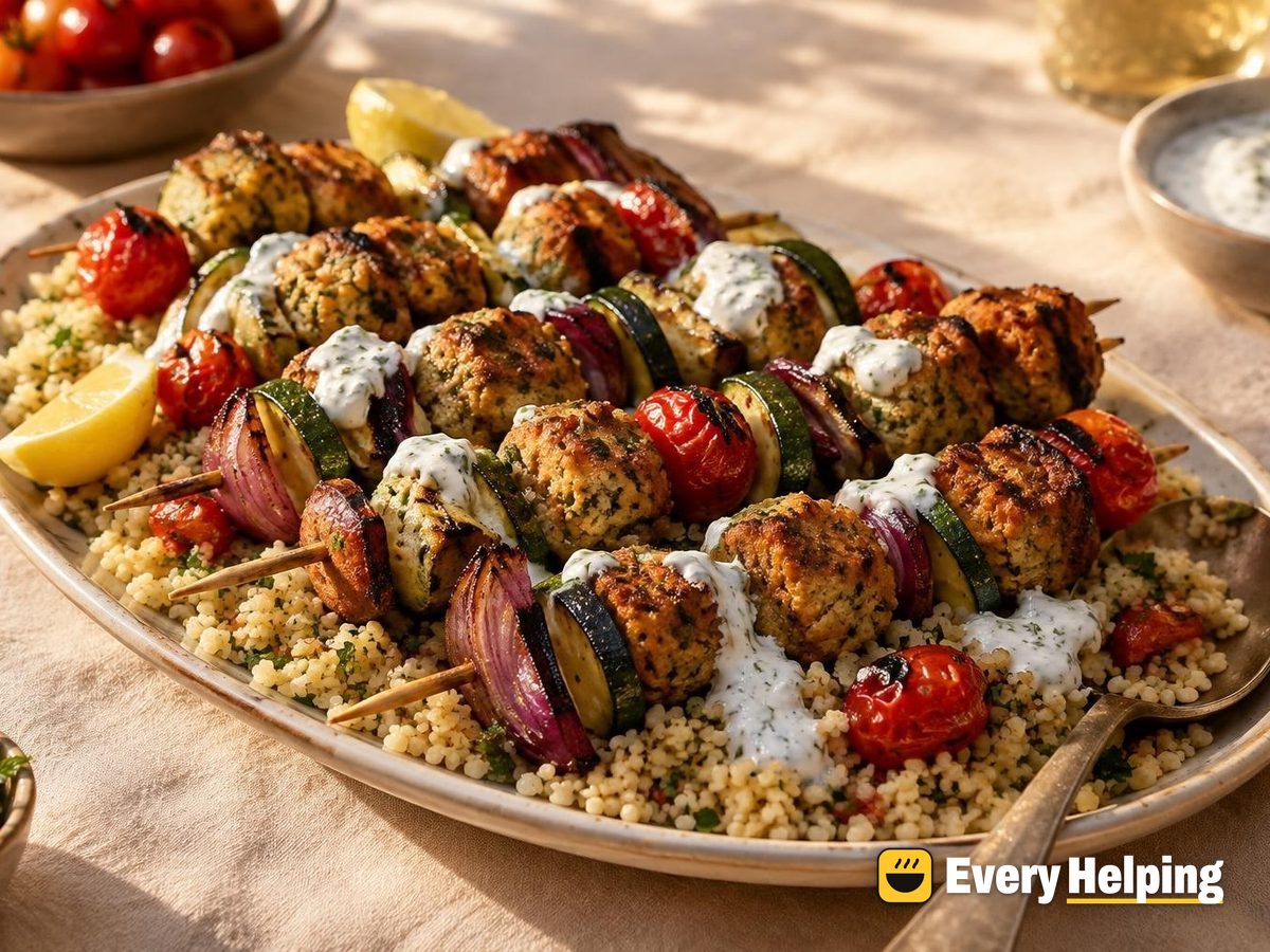 Garlic Herb Chickpea Falafel Skewers with Zucchini