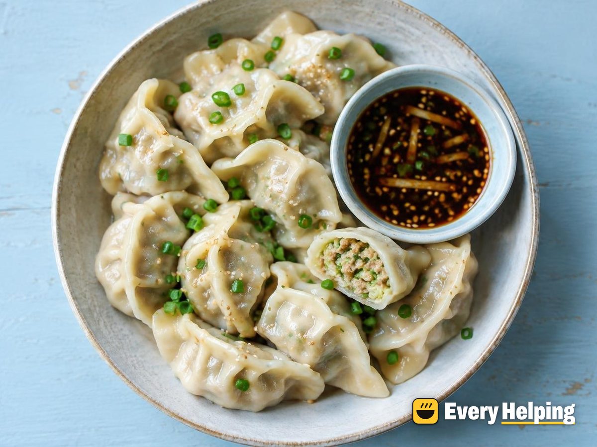 Pork, Cabbage and Ginger Jiaozi with Soy Dip