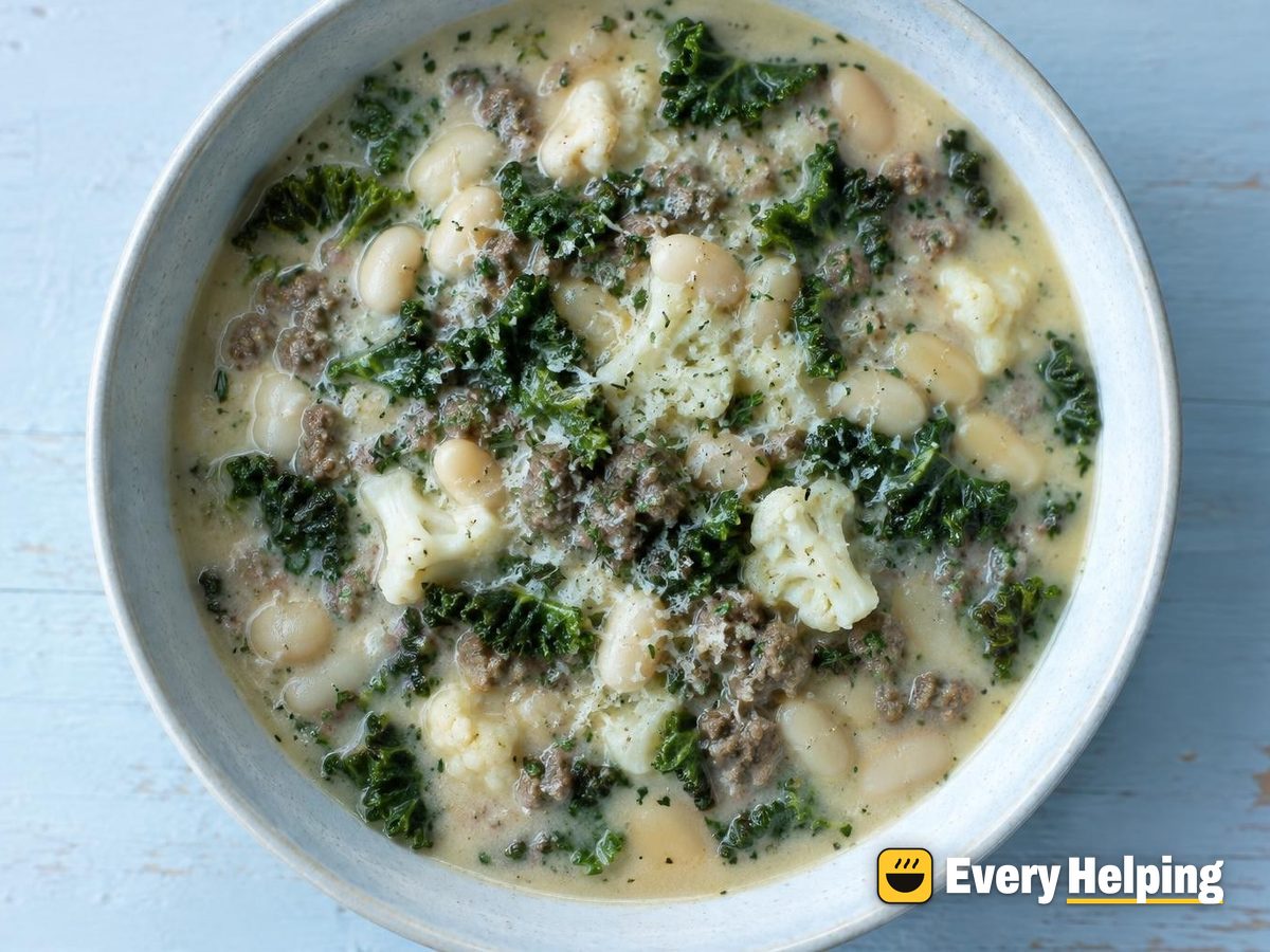 Creamy Beef, Kale and White Bean Soup