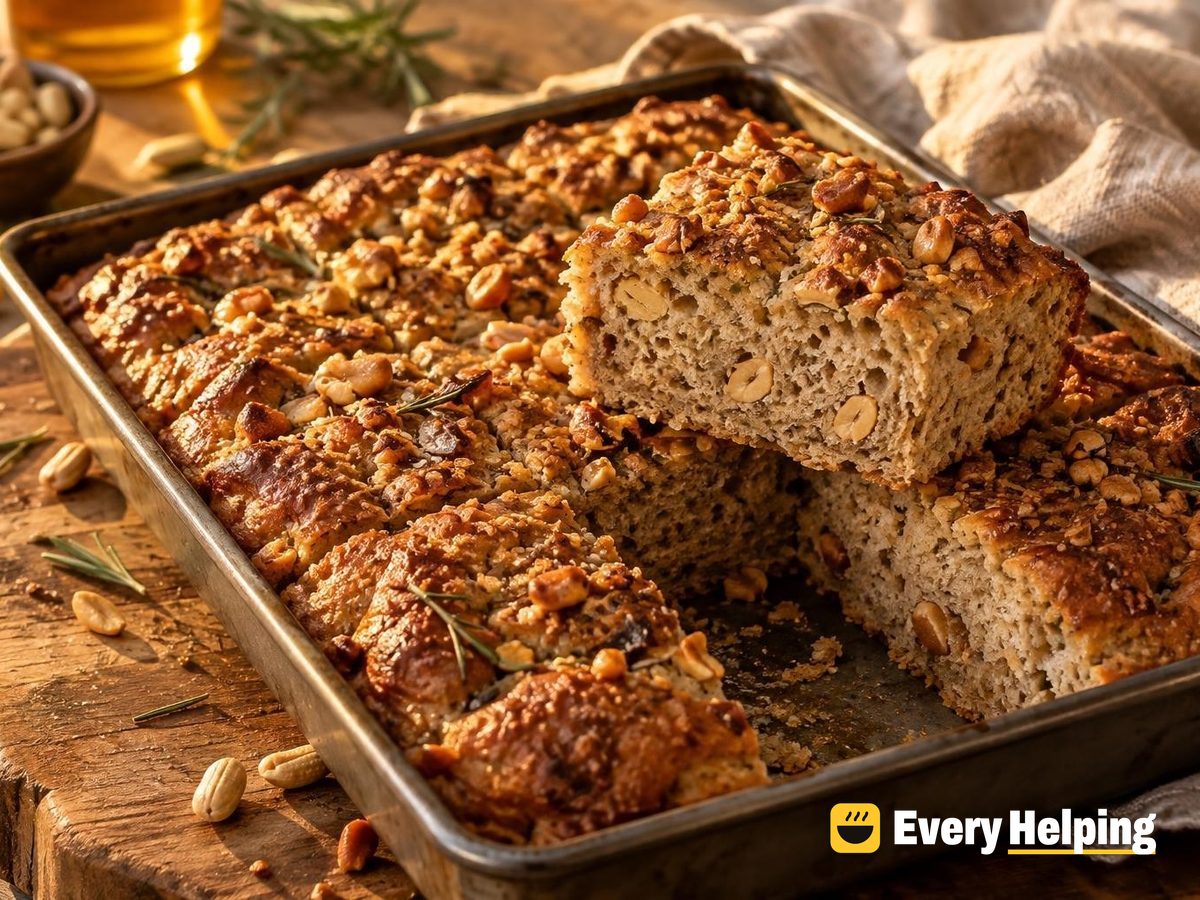 Crisp Garlic Peanut Rye Focaccia