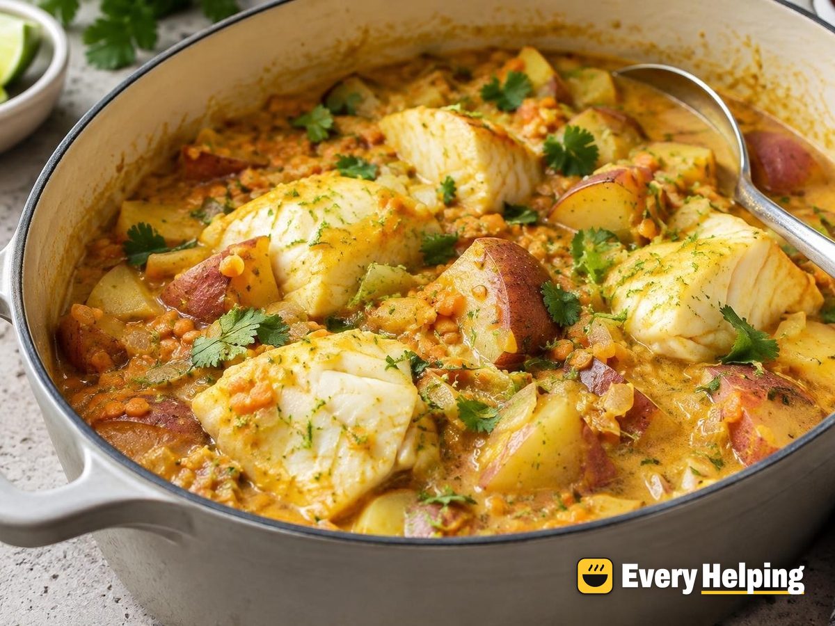 Coconut Fish Curry with Red Lentils and Potatoes