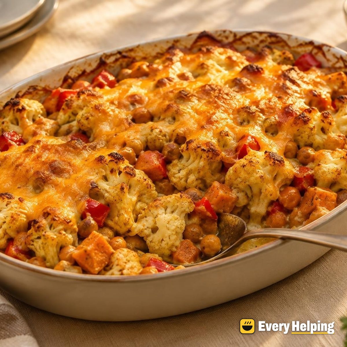 Curried Cauliflower and Chickpea Yogurt Bake