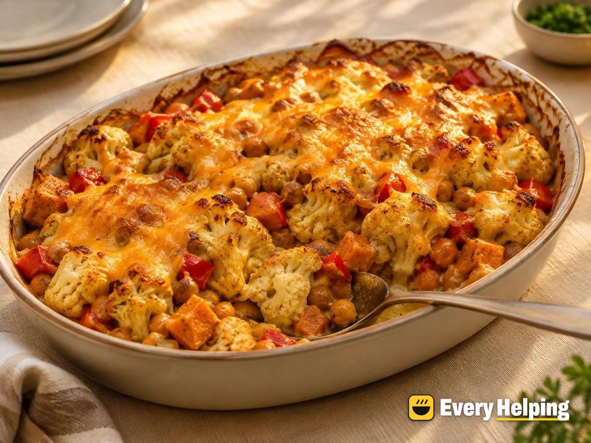 Curried Cauliflower and Chickpea Yogurt Bake