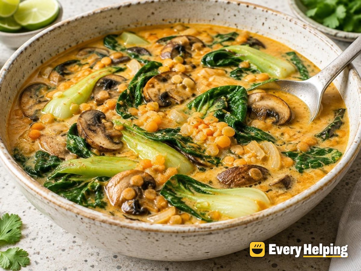 Thai-Style Red Lentil and Mushroom Coconut Soup
