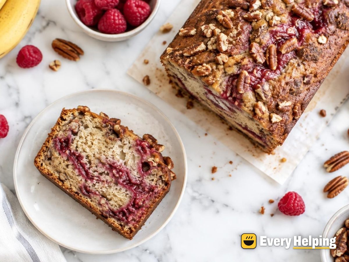 Banana Loaf Cake with Raspberry Ribbon