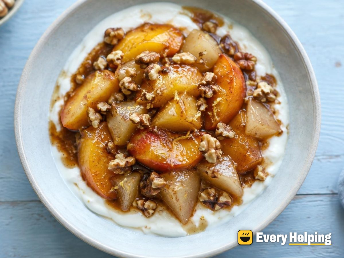 Molasses Peach-Pear Compote with Toasted Walnuts