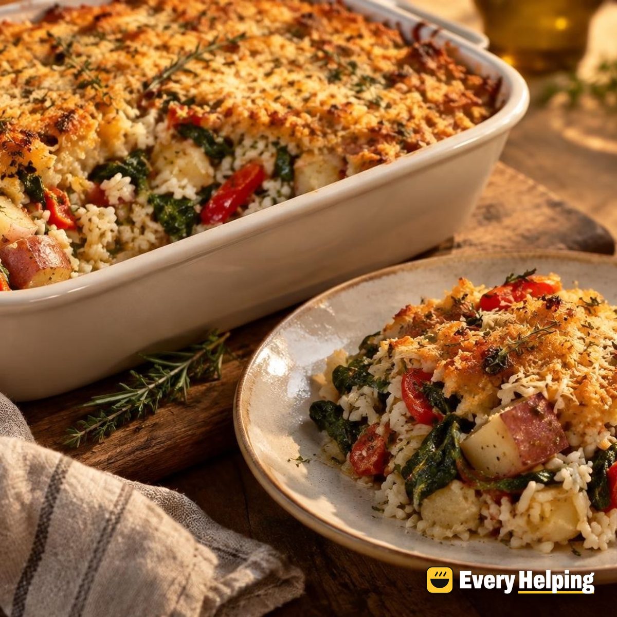 Smoky Red Potato and Herb Broth Rice Bake