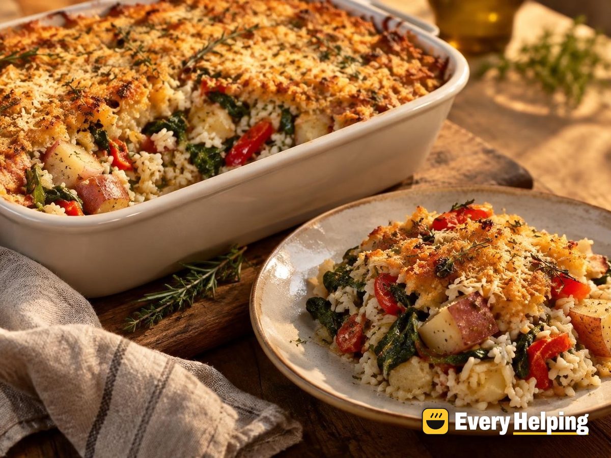 Smoky Red Potato and Herb Broth Rice Bake
