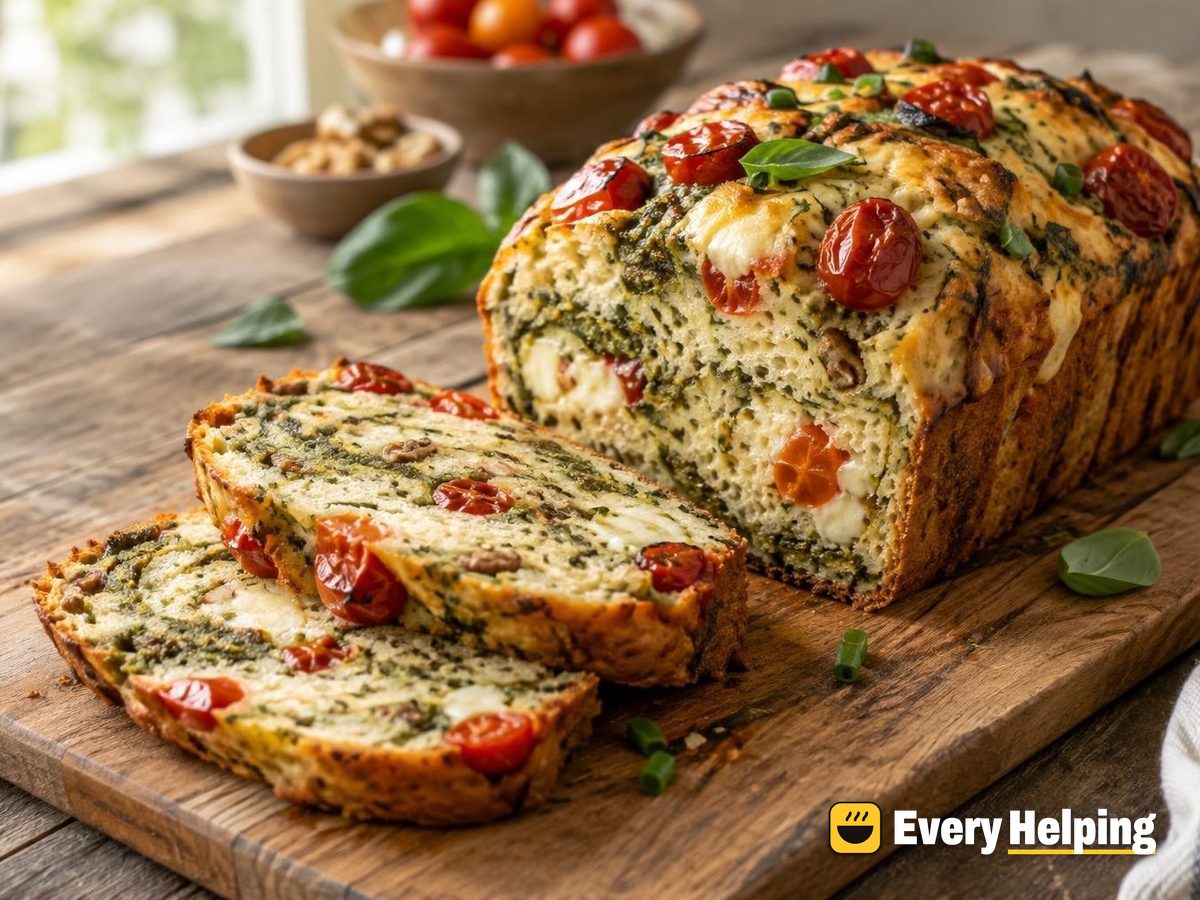 Basil Walnut Pesto Swirl Loaf with Tomatoes
