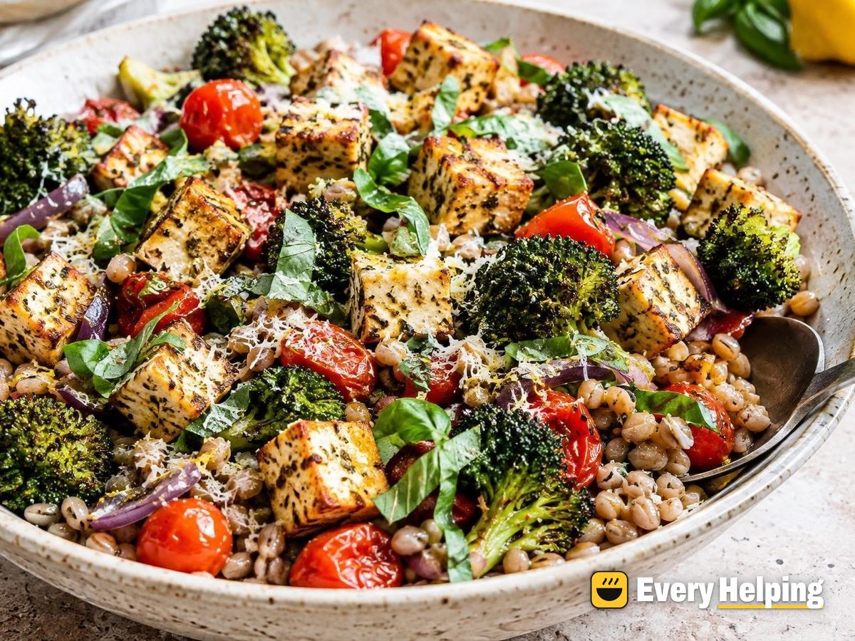 Crispy Herb Tofu Farro-Style Barley Bowls