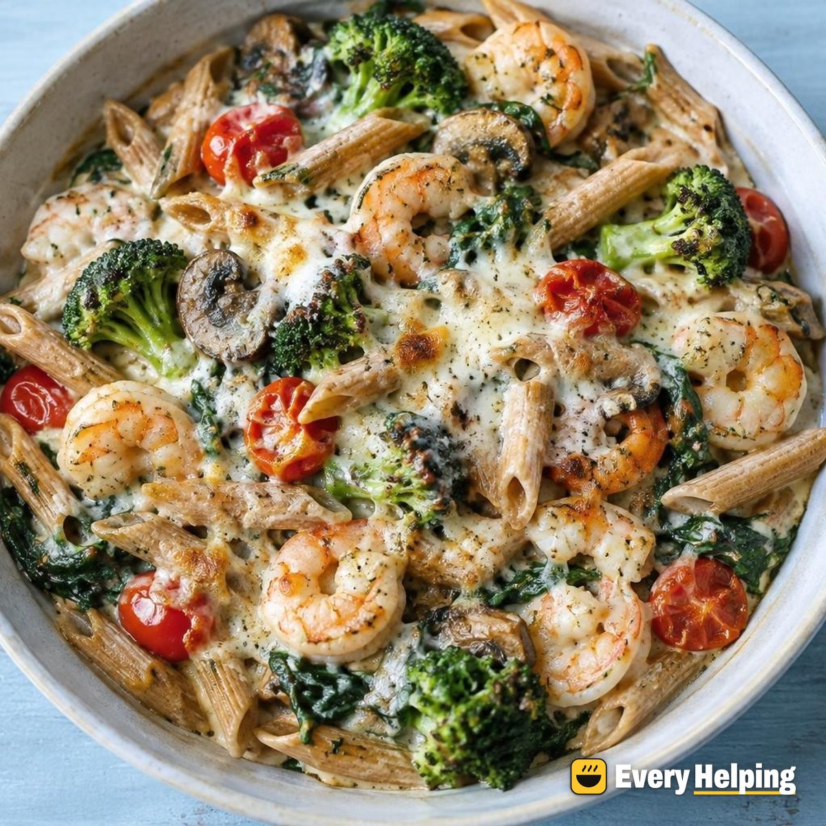 Tuscan Shrimp and Mushroom Whole Wheat Bake