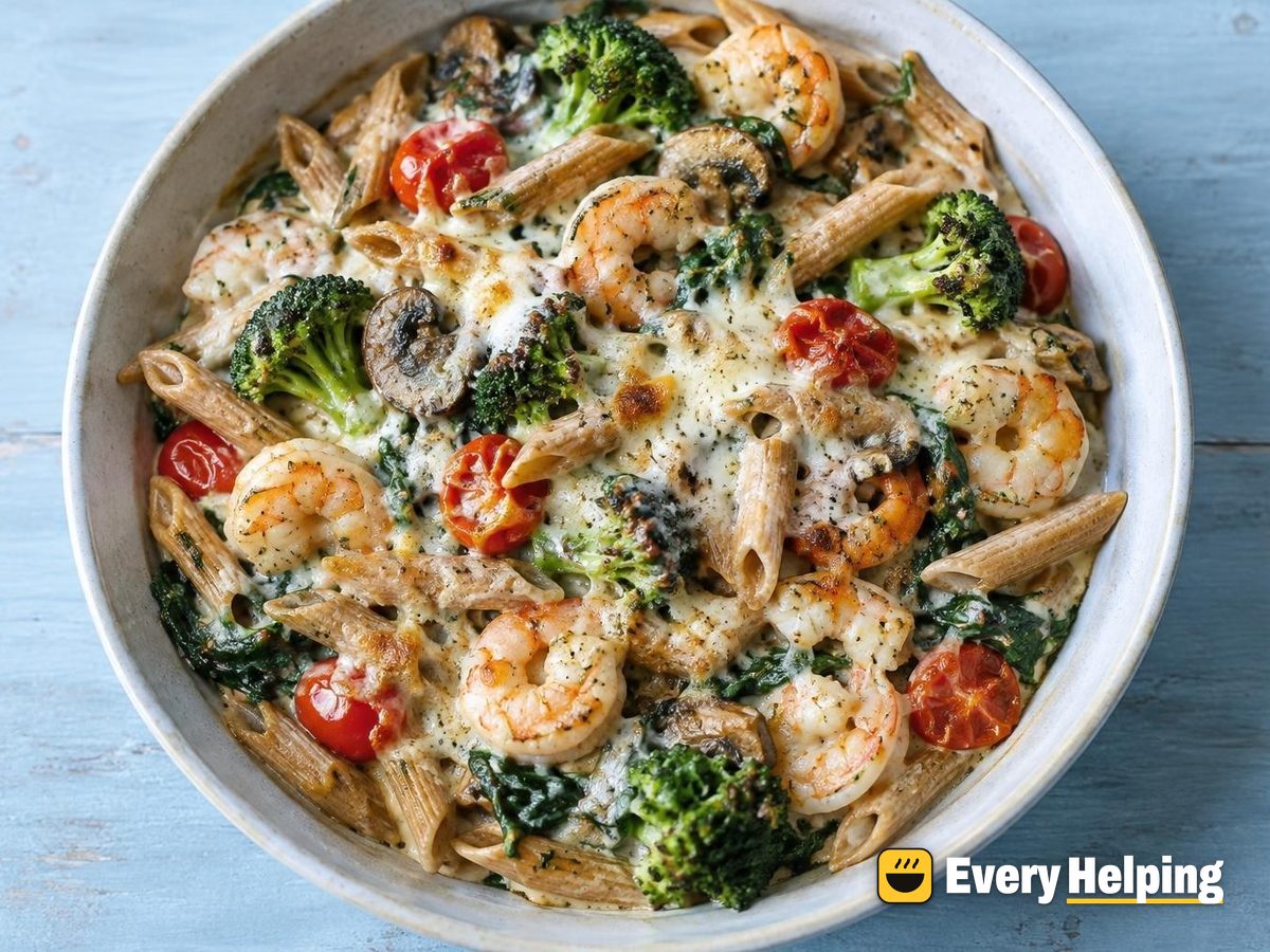 Tuscan Shrimp and Mushroom Whole Wheat Bake