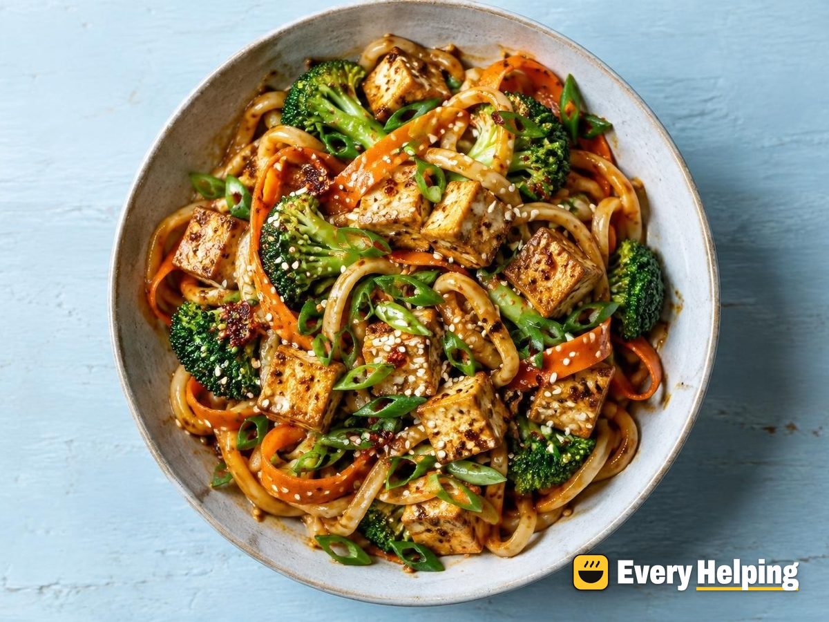Sesame Chili Garlic Udon-Style Tofu Noodles