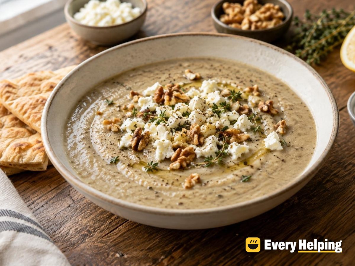 Mushroom Cauliflower Soup with Thyme and Feta