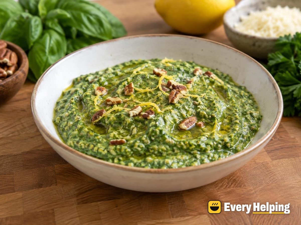 Toasted Pecan Basil Pesto with Lemon Zest