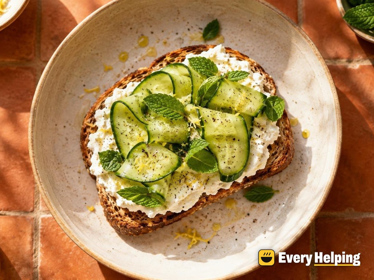 Peppery Lemon Ricotta Toast with Cucumber-Mint