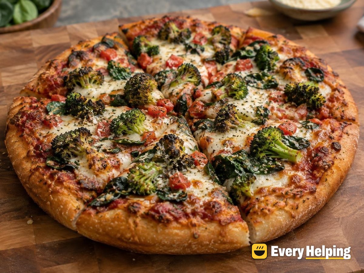 Roasted Broccoli Garlic Spinach Pan Pizzas