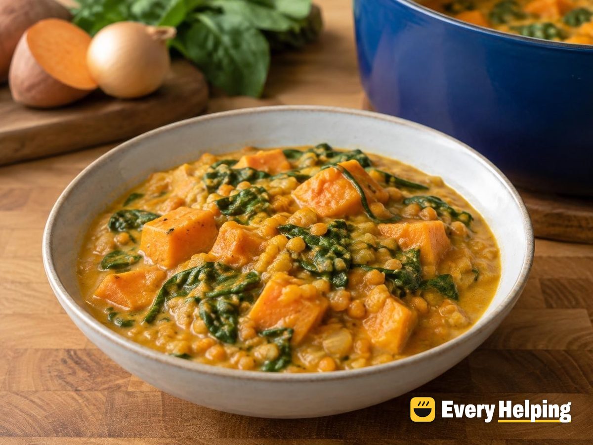 Red Lentil Sweet Potato Coconut Curry Stew