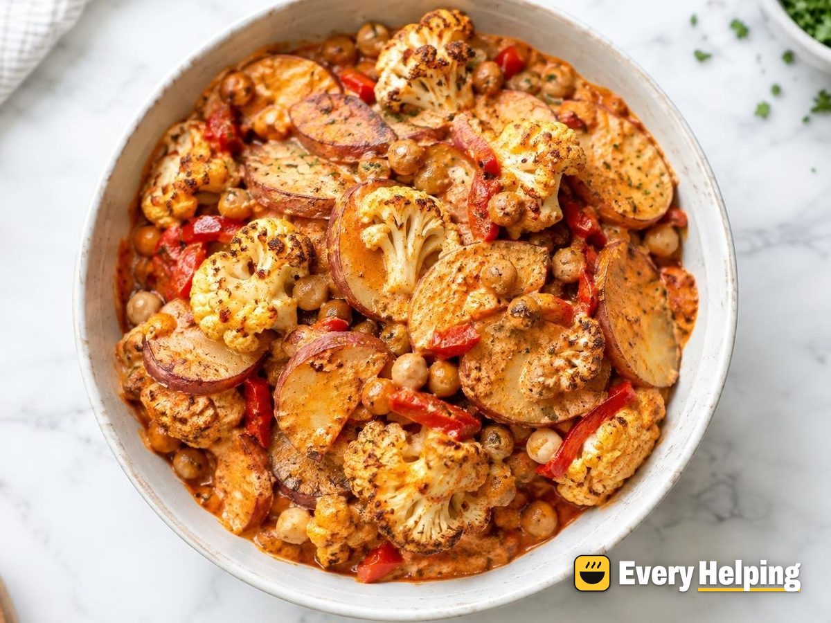 Smoky Potato, Cauliflower and Chickpea Casserole
