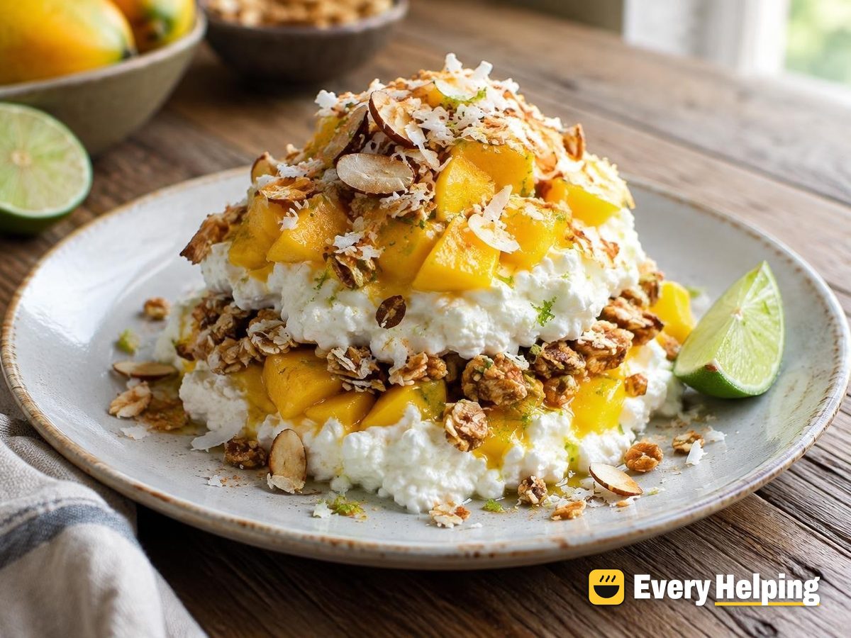 Mango Lime Cottage Cheese Parfait with Coconut Oats