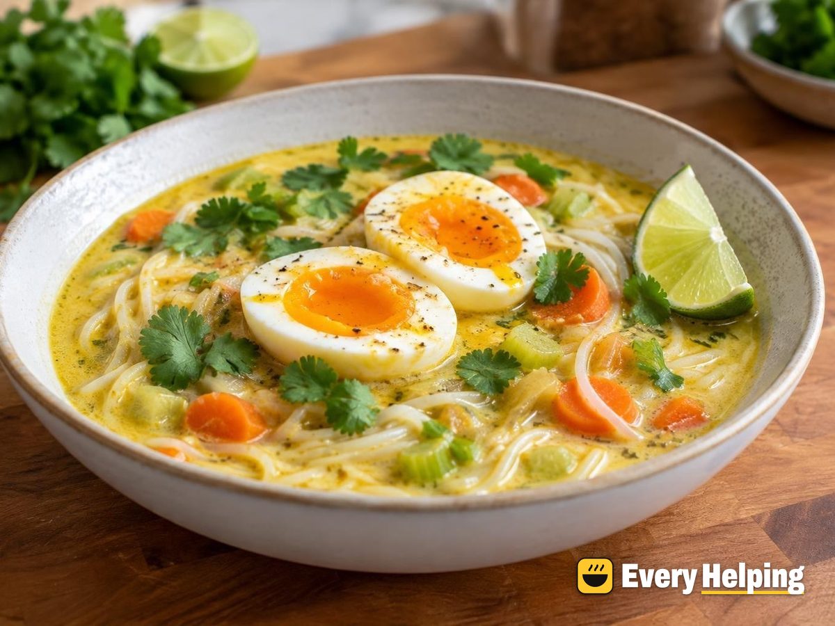 Turmeric Coconut Noodle Soup with Jammy Eggs