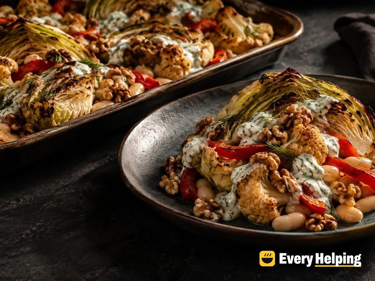 Roasted Cabbage and Cauliflower with Garlic Yogurt