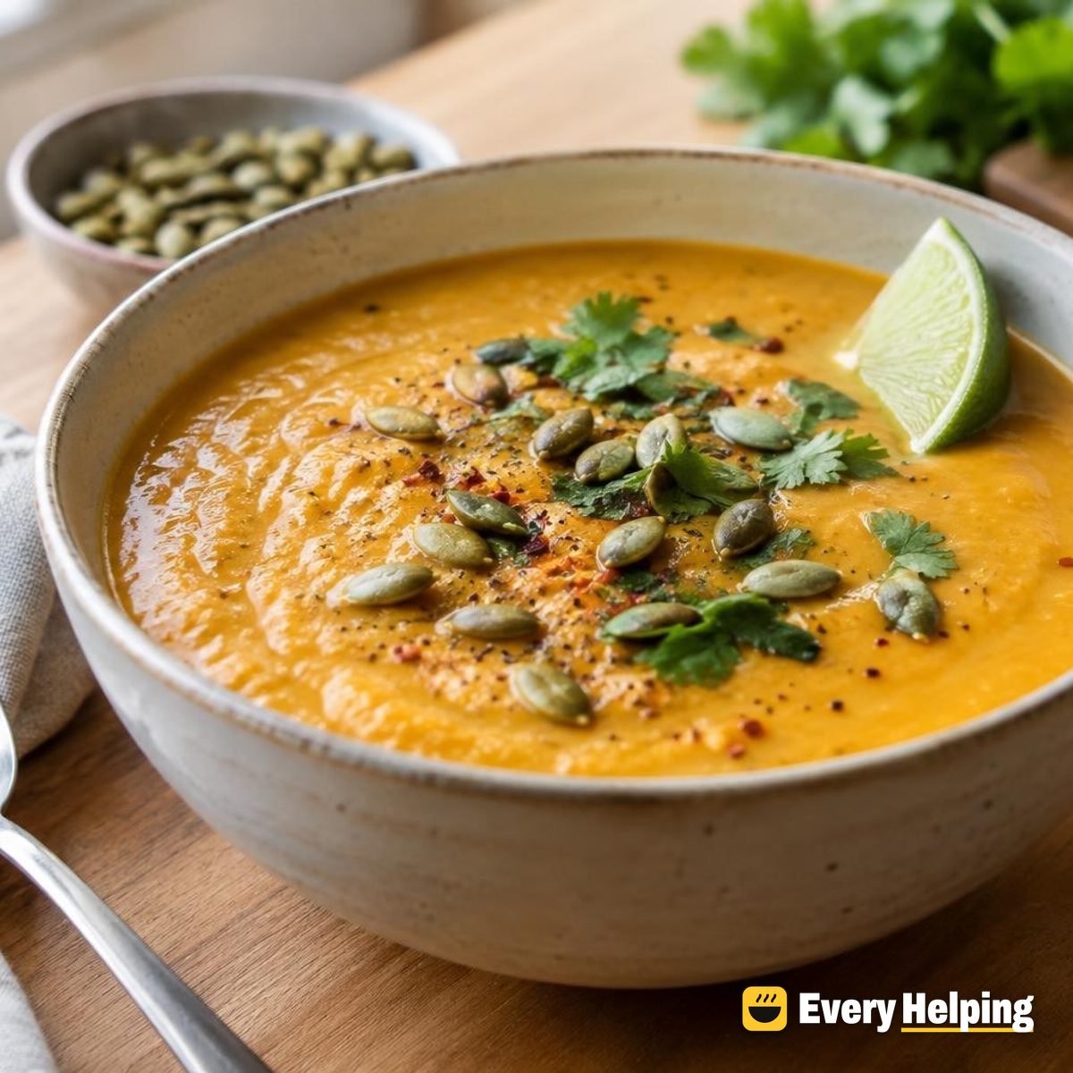 Ginger Pumpkin Coconut Soup with Red Lentils