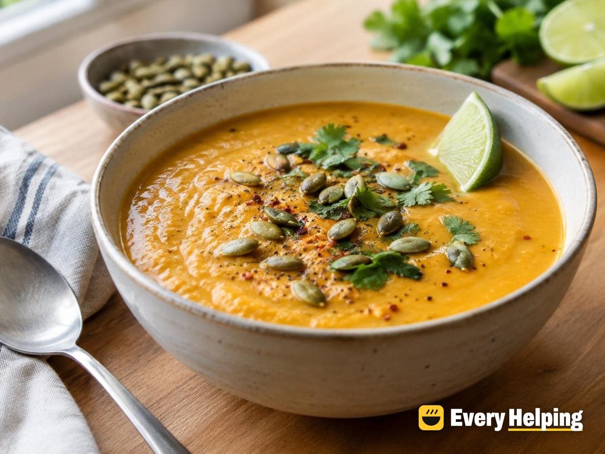 Ginger Pumpkin Coconut Soup with Red Lentils