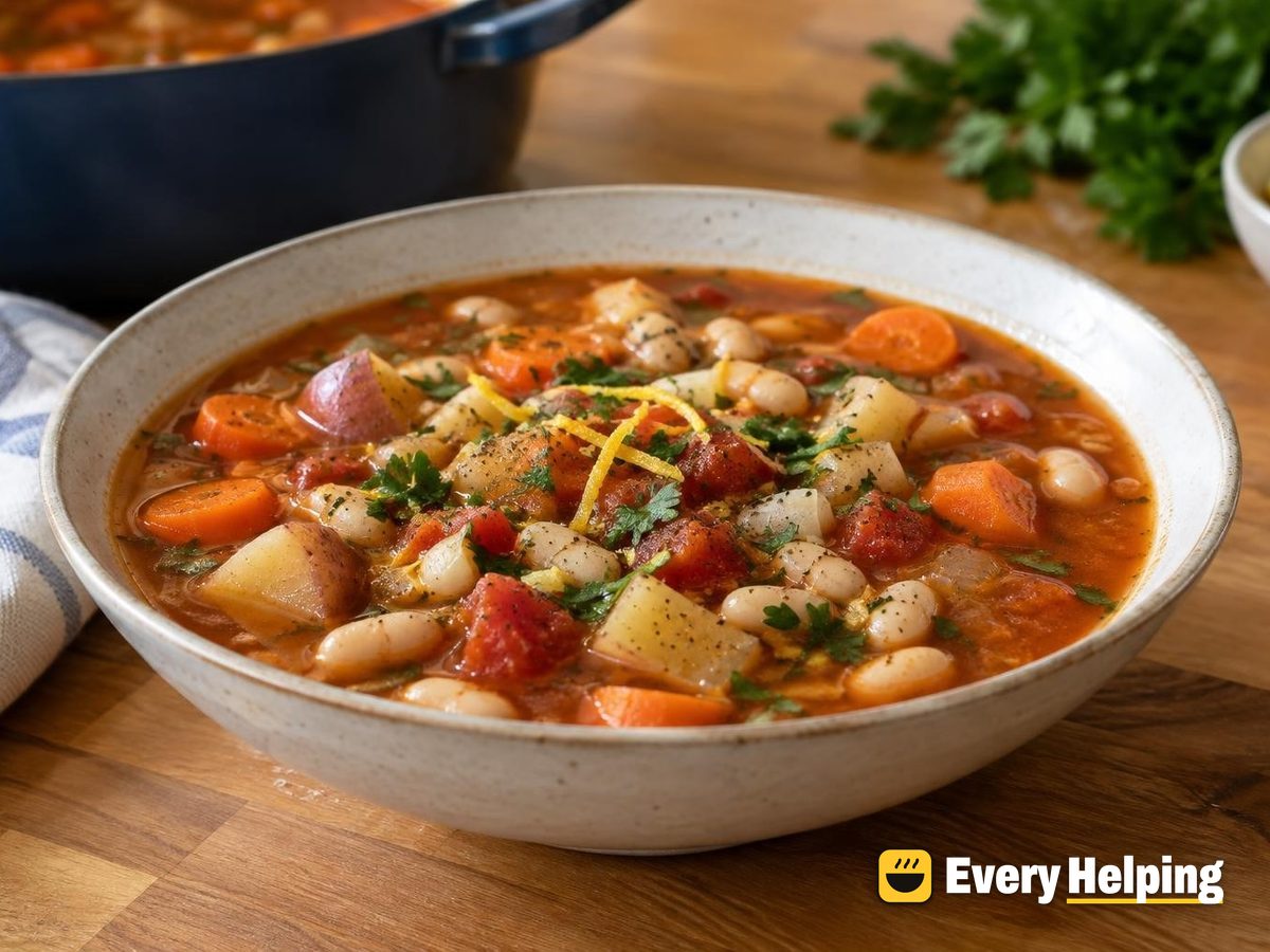 Smoky Tomato White Bean Soup with Root Vegetables