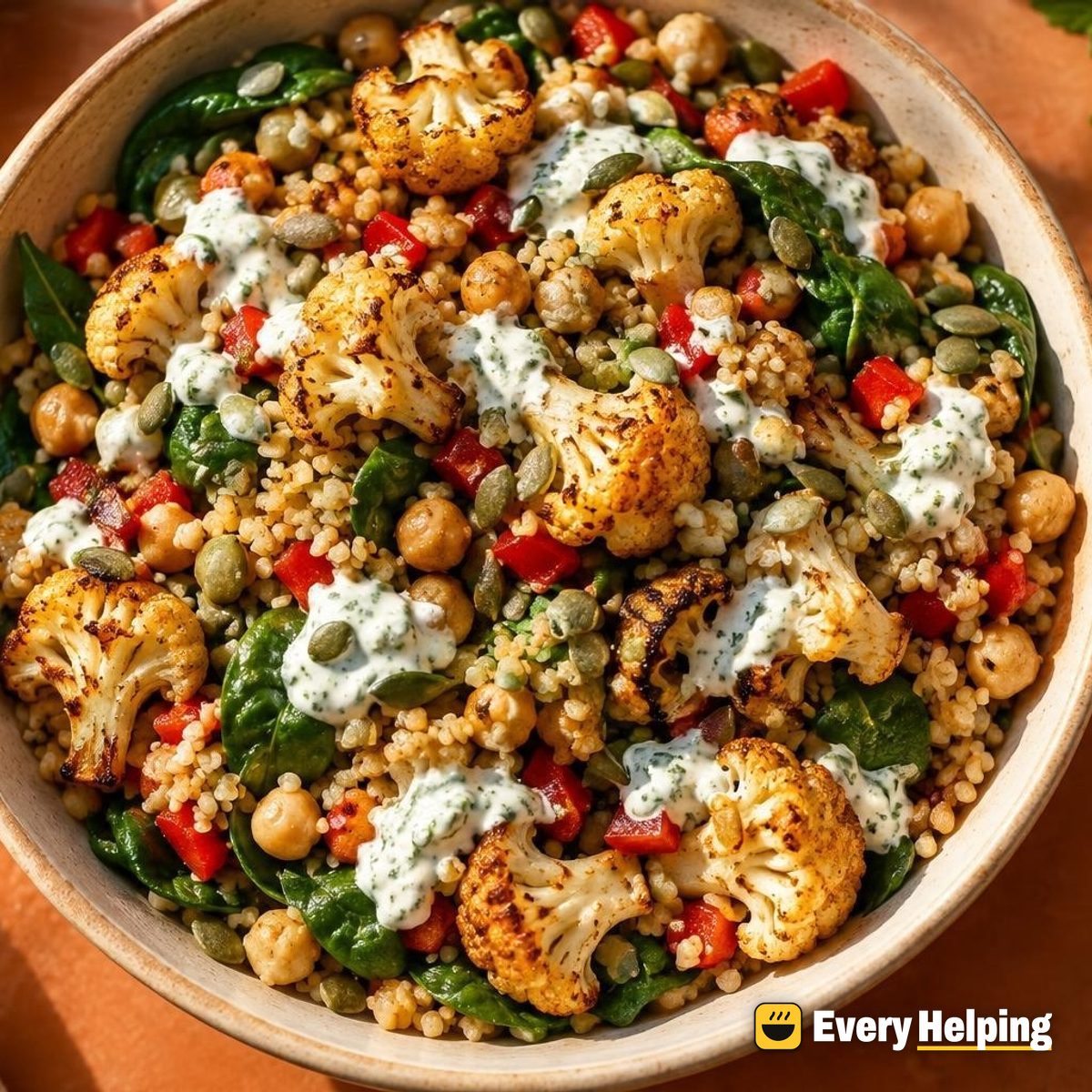 Roasted Cauliflower Bulgur Salad with Herb Yogurt
