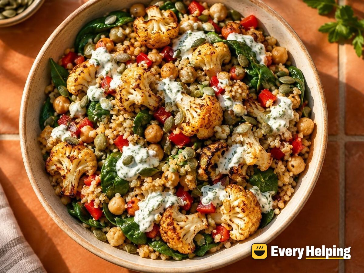 Roasted Cauliflower Bulgur Salad with Herb Yogurt