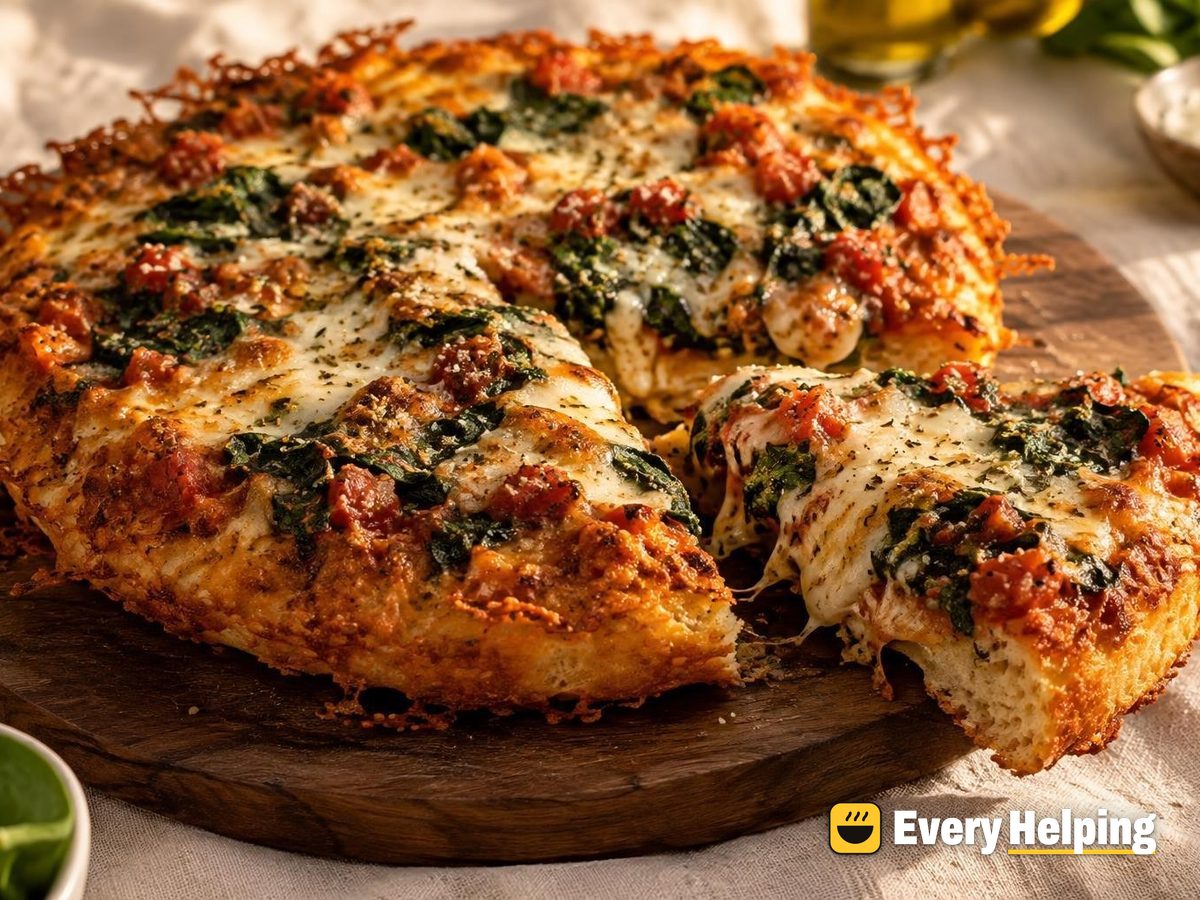 Crispy-Edge Cheddar Pan Pizzas with Garlic Spinach