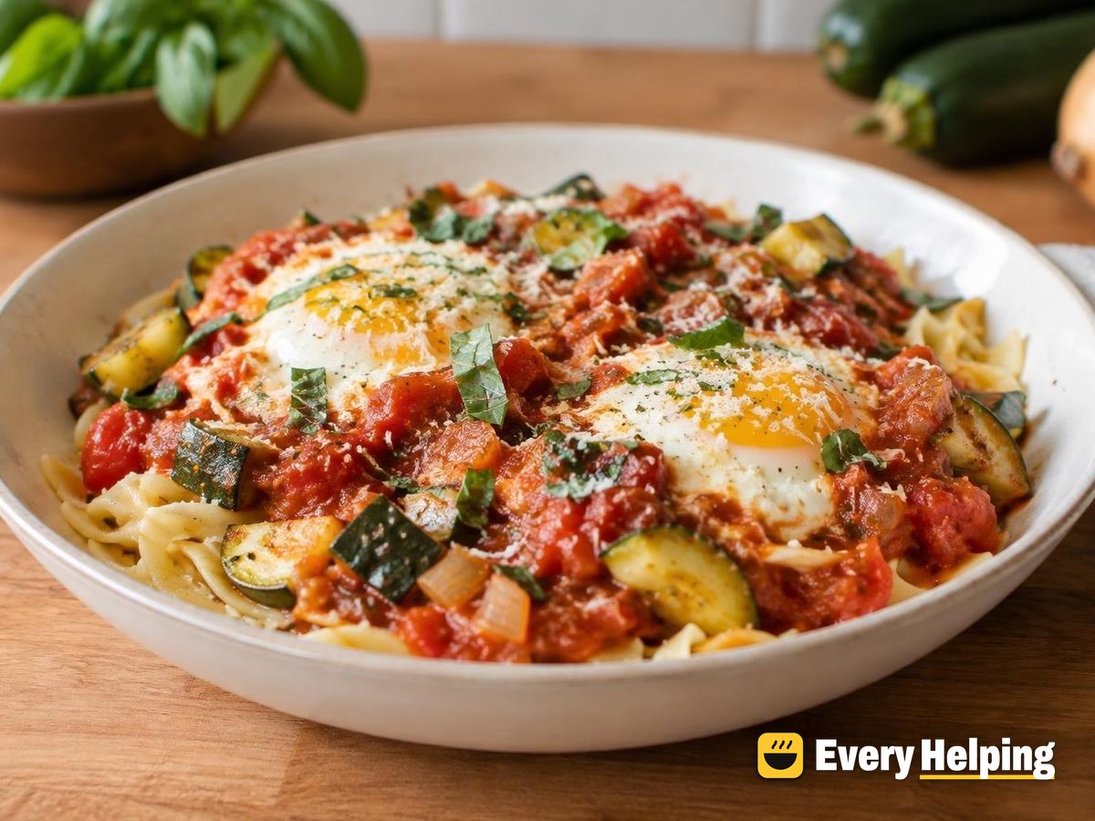 Shakshuka-Style Tomato Basil Egg Noodle Bowls
