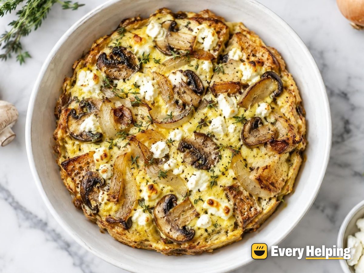 Mushroom Onion Feta Egg Bake with Thyme