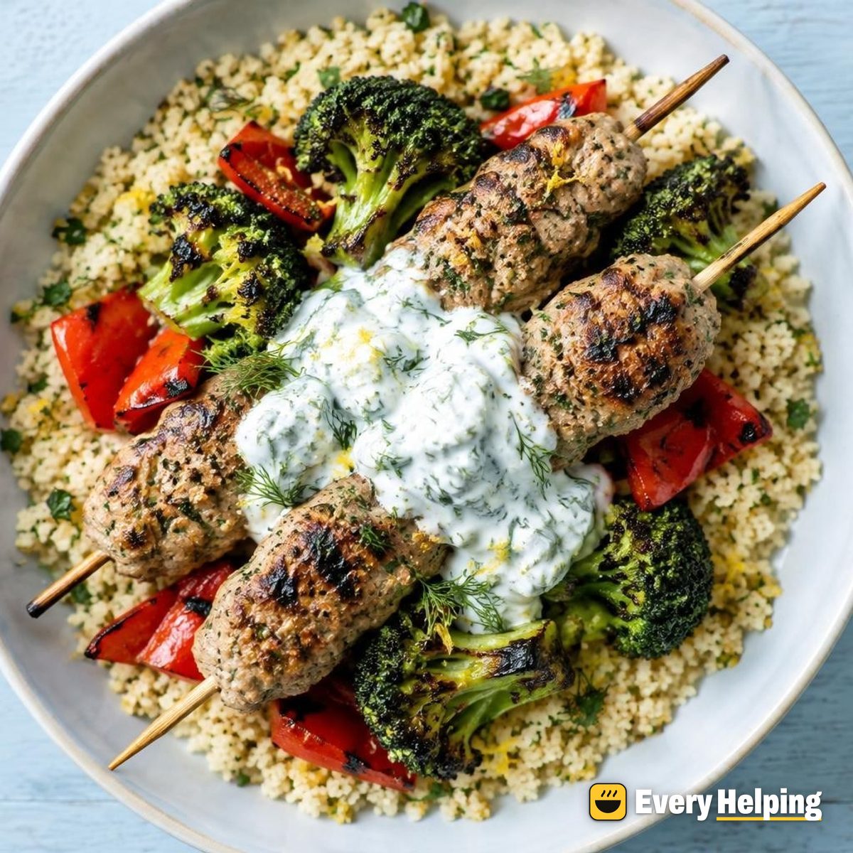 Lemon Pepper Turkey Kofta Skewers with Couscous