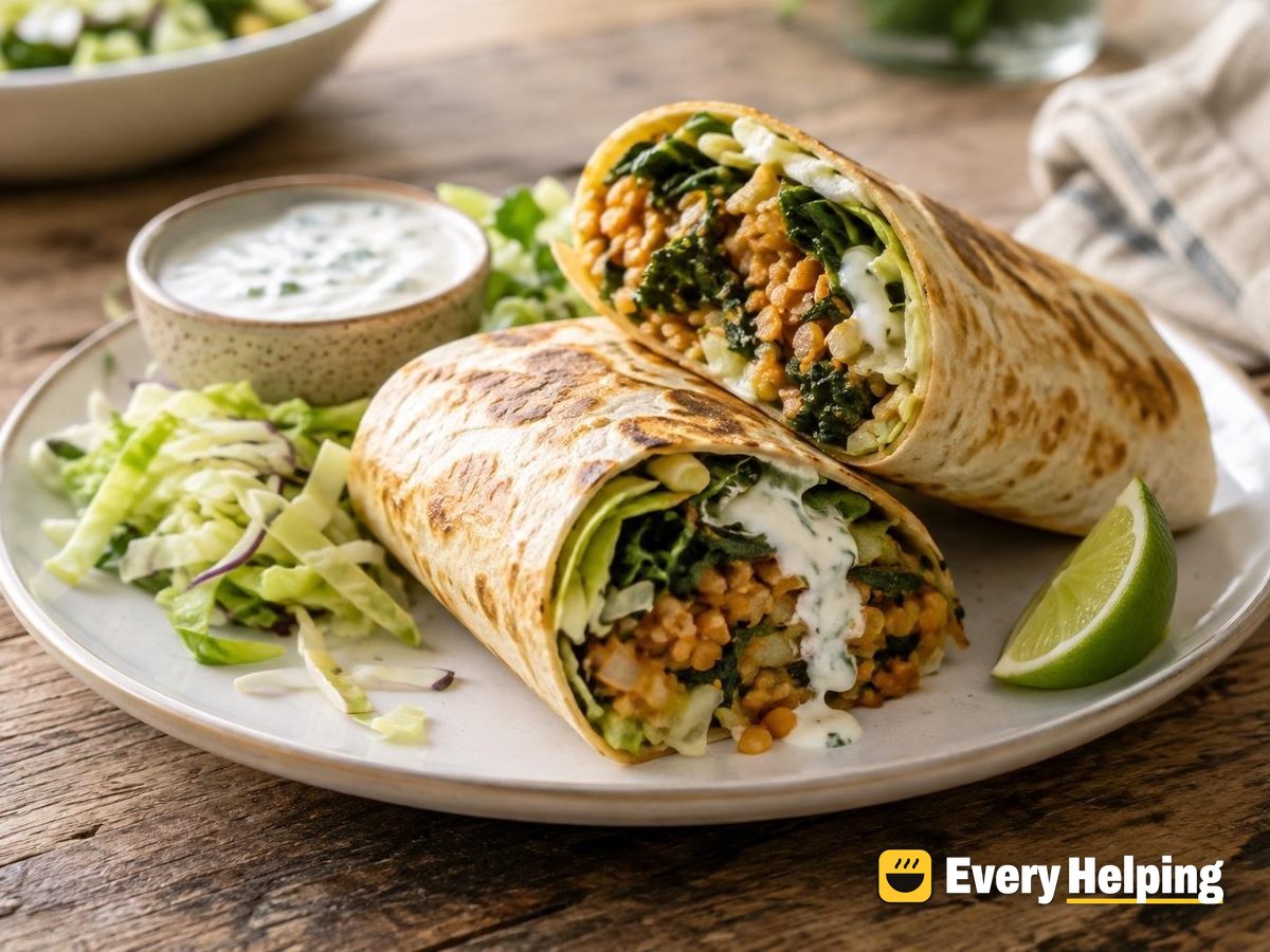 Spiced Red Lentil and Kale Burrito Wraps