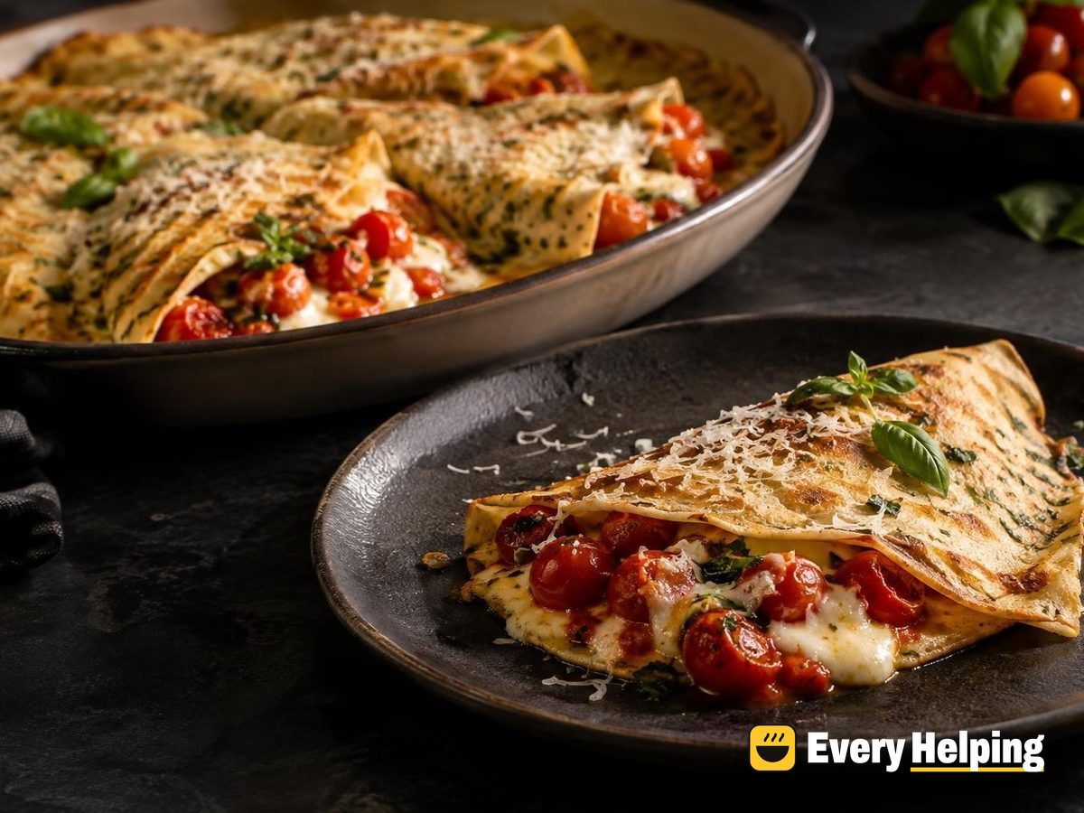 Tomato Basil Crêpes with Mozzarella and Parmesan