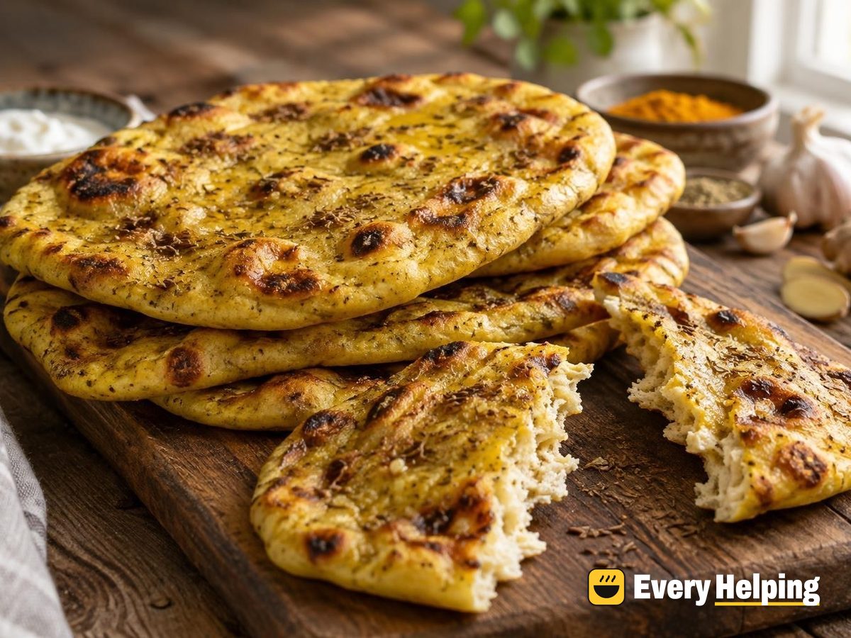 Spelt Garlic Naan with Turmeric and Cardamom