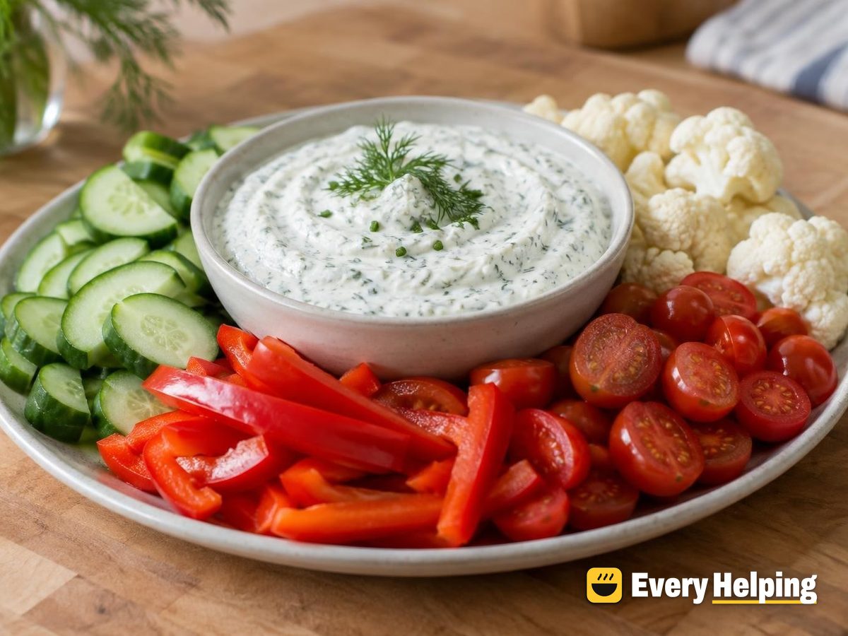 Whipped Cottage Cheese Dill Dip with Crudités