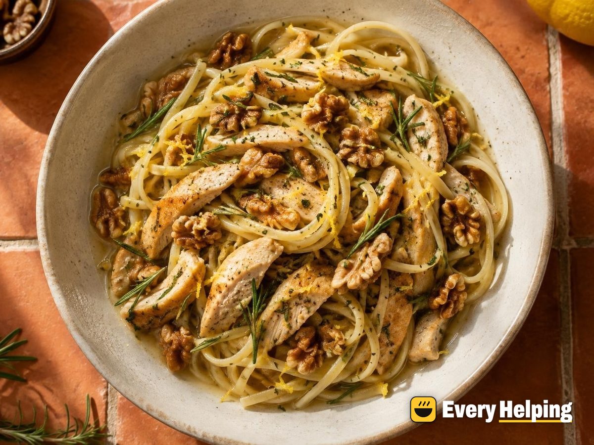 One-Pot Rosemary Walnut Turkey Linguine