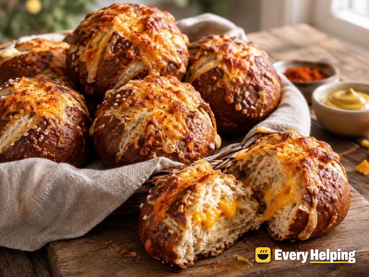 Spelt Cheddar Pretzel Rolls
