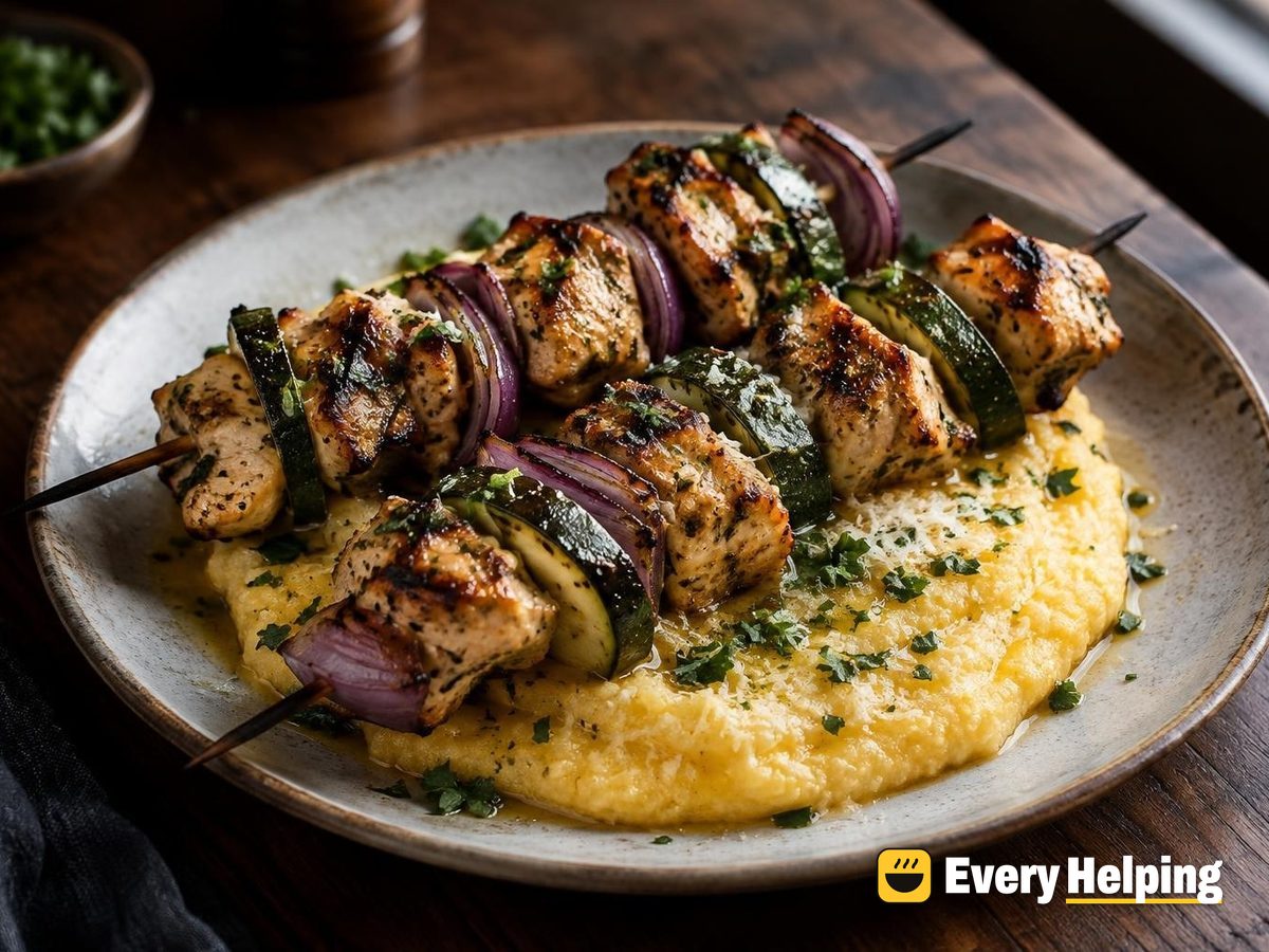 Grilled Garlic Herb Chicken Spiedini with Polenta