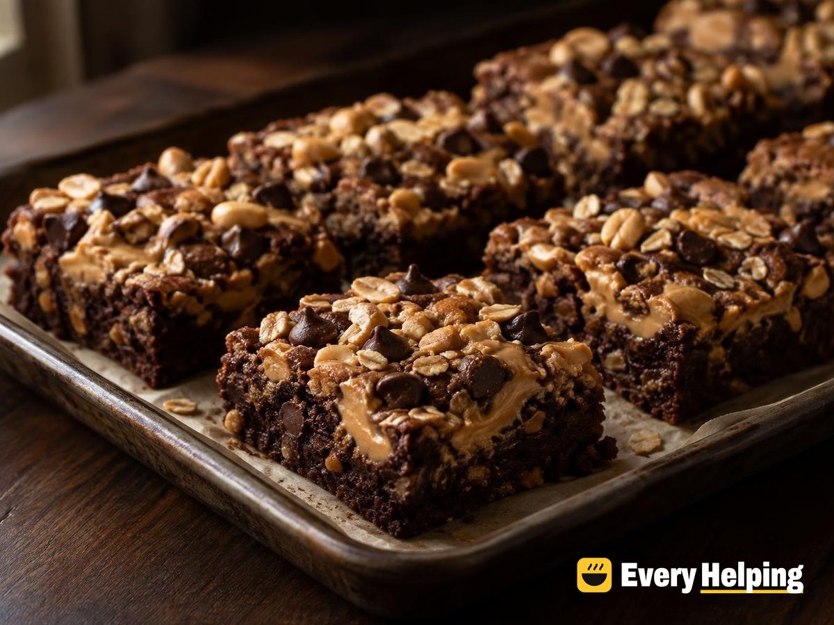 Peanut Butter Swirl Oat Brownies with Peanuts
