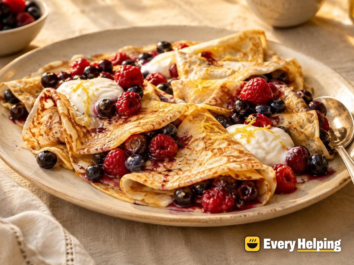 Lemon Crêpes with Warm Mixed Berries
