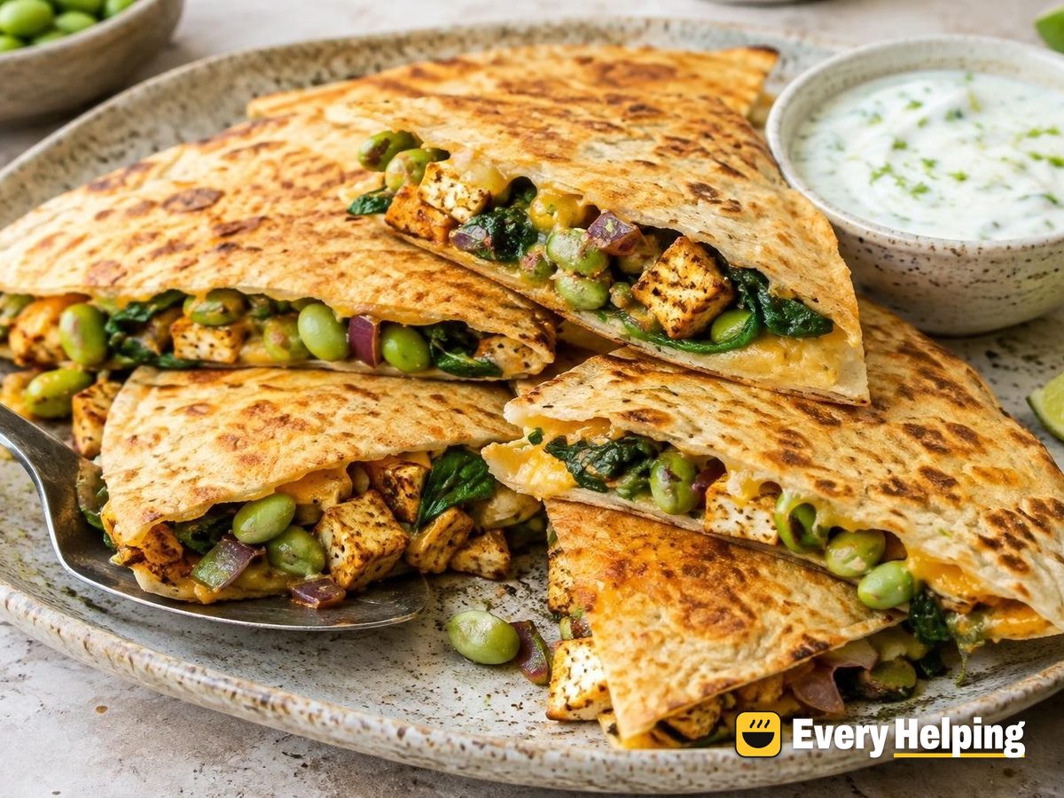 Crispy Tofu and Edamame Quesadillas