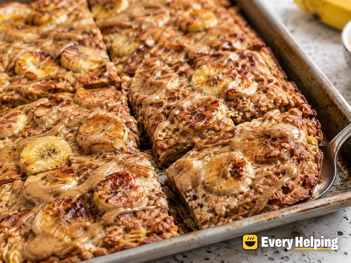 Sheet-Pan Banana Oat Pancakes with Almond Butter