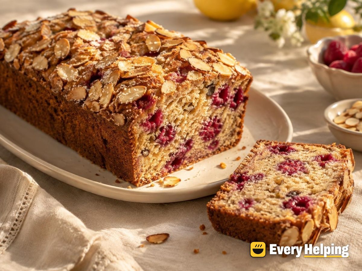 Raspberry Almond Brown Butter Loaf Cake