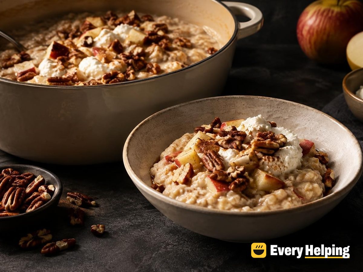 Applesauce Oat Porridge with Ricotta and Pecans