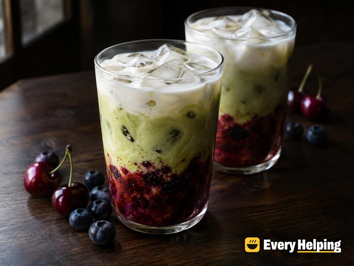 Iced Blueberry-Cherry Green Tea Almond Latte